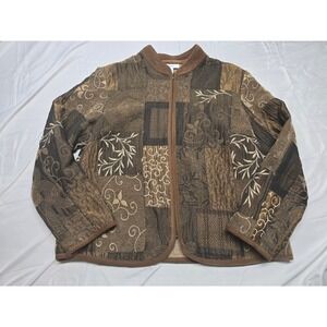 Dressbarn Brown Gold Floral Embroidered Cardigan‎ Medium M